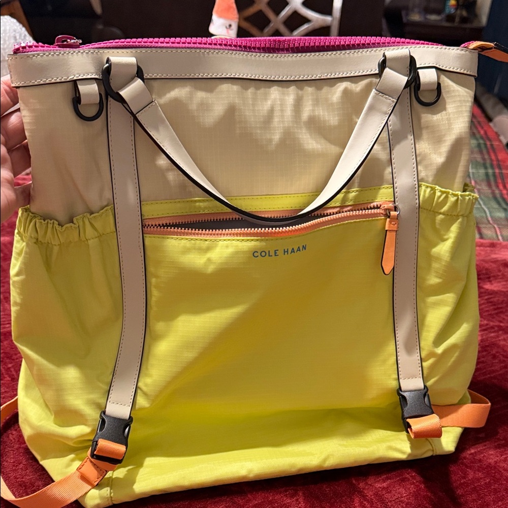 Cole Haan Yellow and Cream Backpack